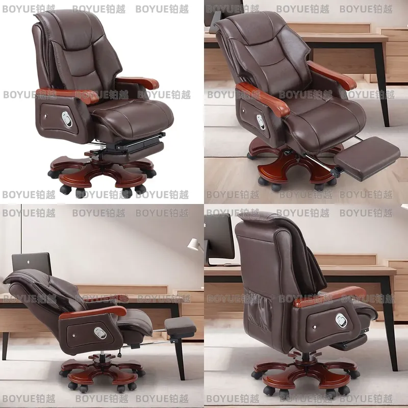 Woodworking Desk Chair - Exklusiver Leder-Bürostuhl, ergonomischer Computer-Schreibtischstuhl mit Armlehnen,