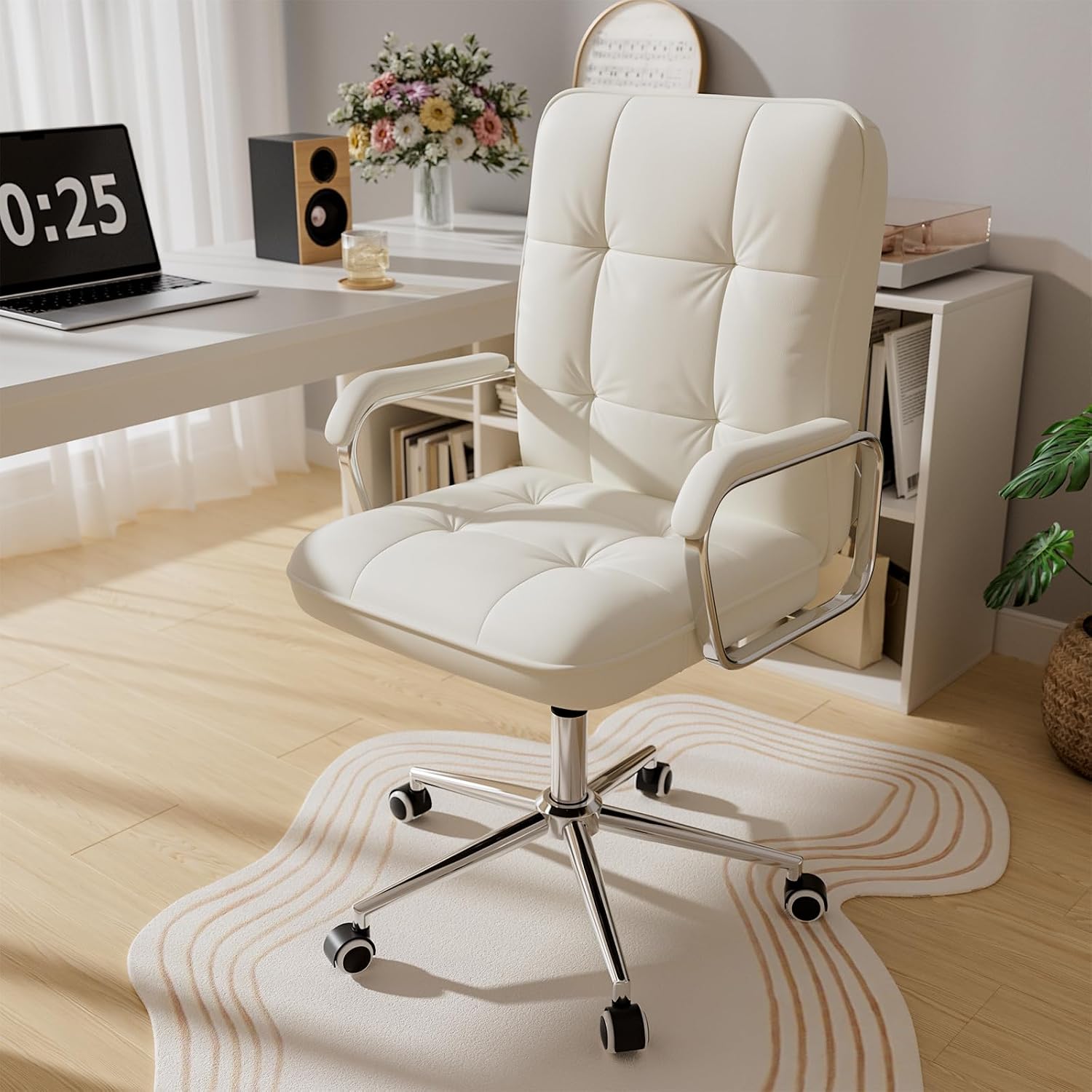 Woodworking Desk Chair - Bürostuhl aus Leder mit mittlerer Rückenlehne,