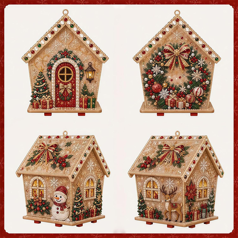 Woodworking Art - 3D-Diamant-Holzhaus-Perlen-Diamant-Kunstgemälde, Perlen-Bastelset, DIY-Perlen-Bastelset für Erwachsene, Heimdekoration,